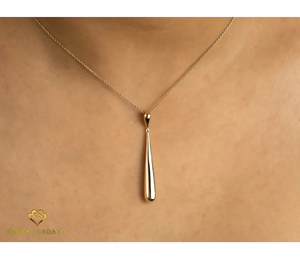 Collar de Alta Calidad con Colgante de Gota de Agua Vertical en Oro Sólido, Joyería Minimalista con Dije de Bate de Béisbol, Regalo de Navidad - Product Image 5