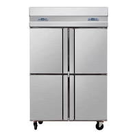 Meilleur réfrigérateur-congélateur vertical professionnel en acier inoxydable à 4 portes, double température, commande numérique, dégivrage automatique