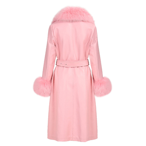 Luxury Sheep Skin Fur Collar Genuine Leather Trench <strong>Coat</strong> <strong>for</strong> <strong>Women</strong> Winter Solid Button Breathable Woven Detachable Collar Long - Product Image 2