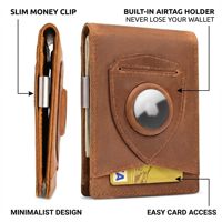 Portefeuille de luxe rétro en cuir véritable pour homme avec emplacement pour AirTag, logo embossé, protection RFID pour cartes de crédit, portefeuille bifold pour homme