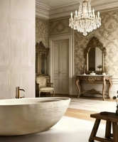 Baignoire autoportante moderne et haut de gamme en travertin, pierre artificielle, avec drain intégré et fonction massage, garantie 5 ans