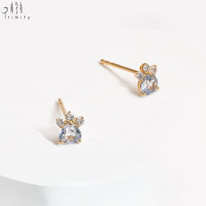 Exclusivo y Moderno Pendiente de Oro Sólido de 18K con Zafiro Natural y Diamante, con Cierre de Rosca de un Solo Lado, para Uso Diario de Mujeres - Product Image 2