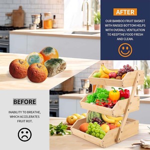 Panier <span class=keywords><strong>à</strong></span> fruits en bois avec 3 étages, présentoir de boîte de rangement de comptoir de cuisine, panier de rangement de collation de pain de légumes de ménage. - Product Image 6