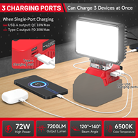 Adaptor Roda Daya 72W dengan Lampu Kerja LED Tanpa Kabel, Lampu Camping Outdoor dengan Pegangan, Lampu Portabel dengan Pengisian Daya USB Tipe C