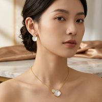 Ensemble de boucles d'oreilles et collier en argent sterling 925 plaqué or rose, motif nid d'abeille hexagonal, pavé de CZ, nacre, bijoux en gros