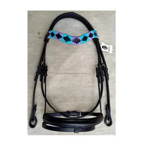 Leather Horse Snaffle Bridle - Polo Wave Brow-band - English Padded Nose-band with Flash Composed Of Highest Quality