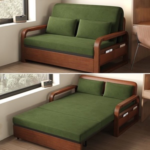 New Model Chinese-Style <strong>Folding</strong> Extendable Sofa <strong>Bed</strong> Oil Wax Leather Dual-Use <strong>Double</strong>-Seater Living Room Push-Pull Mechanism Wood - Product Image 6
