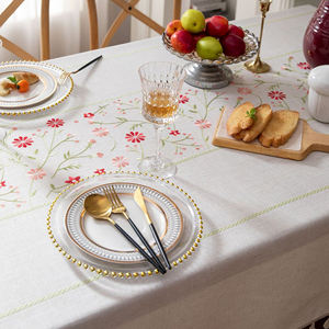 Mantel de tela de lino y algodón liso de gran oferta con bordado a cuadros y borlas para eventos - Product Image 2