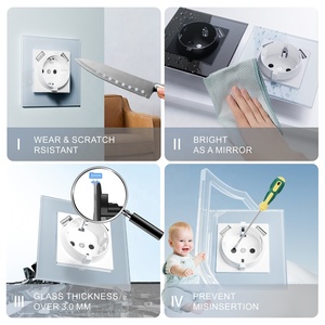 <strong>White</strong> Black Grey Gold 86*86 EU Standard Glass Panel Schuko German Wall Socket with Double USB <strong>Ports</strong> DC 5V 2100mA - Product Image 6