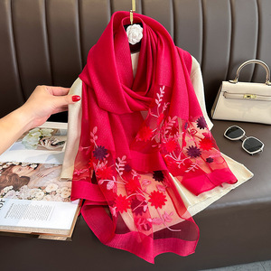 高品質 春秋 レディース エレガント ロング スカーフ ショール 女性用 刺繍入りストール - Product Image 3
