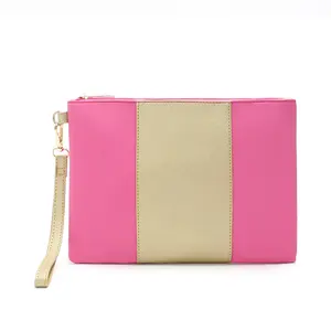 Stylish Dual Color Stripe Faux Leather Wristlet Pouch: The Perfect Envelope Evening Purse Clutch for Women