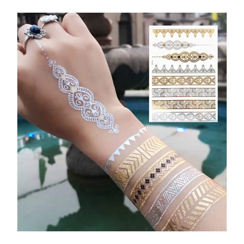 Бесплатные образцы индивидуальных тату-наклеек, золотые временные золотые металлические тату-наклейки, водонепроницаемые тату-наклейки, товары для вечеринок