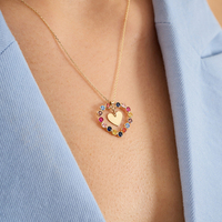 Collier pendentif cœur dans cœur Gemnel multicolore en zircon cubique, chaîne en câble zircon arc-en-ciel, bijoux fins pour femme, cadeau