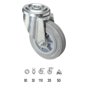 Ruota Industriale in Gomma Grigia da 80mm - Product Image 1