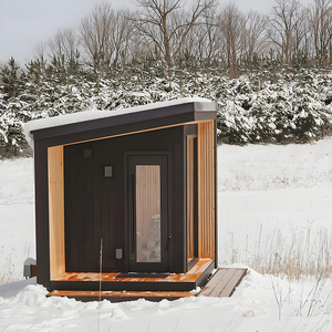 Sauna Rectangular de Madera de Abeto Seco de 9KW con Porche y Gran Estufa de Vidrio para Exteriores, para 6 Personas, Estilo Nórdico - Product Image 6