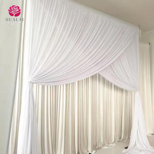 सफेद शिफॉन सरासर हाथीरी पृष्ठभूमि डिजाइन, शादी के लिए रोस की जेब के साथ 5*10 फीट - Product Image 1