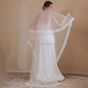 Women <strong>Blush</strong> Lace Edge Wedding <strong>Veils</strong> One Layer Soft Tulle Bridal <strong>Veil</strong> - Product Image 1