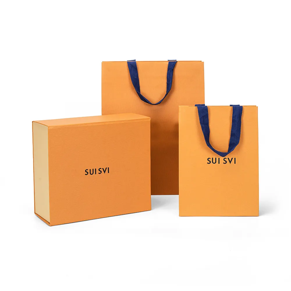 Impressão Digital High End Luxury Paper Shopping Bags Suit com Logos Custom Perfume Wedding Magnetic Gift Box para Guest