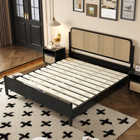 Lit double moderne minimaliste en bois massif, avec coffre de rangement, démontable, pour chambre principale, noir, design simple et avancé, grand lit