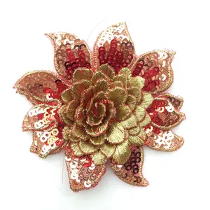 Latest garment decorative embroidered sequins 3d flower applique lace