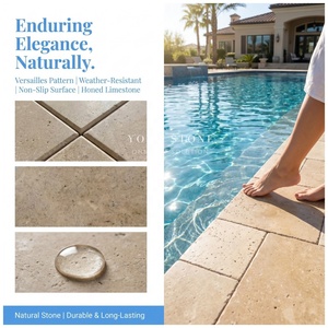Piastrelle in <span class=keywords><strong>Pietra</strong></span> Calcarea Beige Beirut con Finitura Burattata, Motivo Versailles Francese, per Ville, Piscine Esterne, Patii e Giardini - Product Image 3