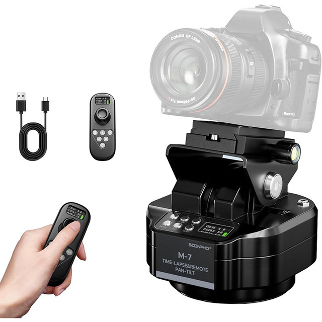 M7 Motorized Rotating Panoramic Tripod Head for Time Lapse 360° Pan Tilt Head Gimbals Stabilizers for DSLR Cameras
