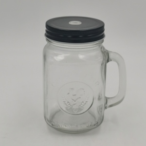 Bocal Mason en verre transparent personnalisé de 500ml 16oz avec poignée couvercle en métal et paille pour boire du jus d'<span class=keywords><strong>eau</strong></span> minérale - Product Image 1