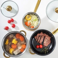 Edelstahl-Kochgeschirr-Set Edelstahl-Flachbodenpfanne Antihaftpfanne Bratpfannen-Set Suppentopf 12-teiliges Haushaltsset
