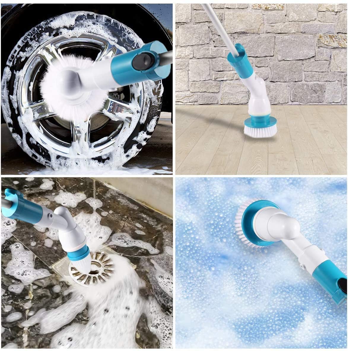 Electric Battery Operated Floor Spin Scrubber Wireless Rechargeable Bathroom Cleaning Brush with 3 Replaceable Brush Heads