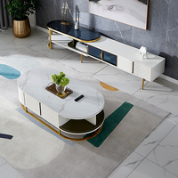 DW1057 meubles de salon meuble TV table basse italienne ovale de luxe 3 ensemble avec lumière LED