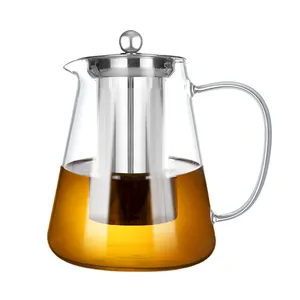 Hot Glassware Heat Resistant Handmade Borosilicate Clear Glass Teapot Tea Pot Cup With Removable Stainless Infuser