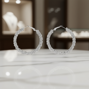 Orecchini a Cerchio in Oro Bianco E4159 con Cristalli e Strass, Gioielli Trendy da Festa per Donne - Product Image 2