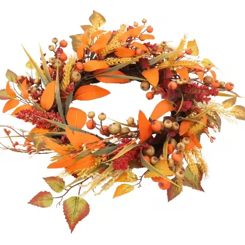 High Quality Front Door Wreath for Christmas Maple Leaves Thanksgiving Decoration Wheat Ears Fruits Harvest Festival Decorations