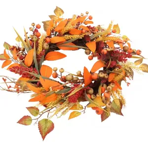 Di alta qualità porta d'ingresso corona per natale foglie d'acero ringraziamento decorazione orecchie di grano frutta raccolto Festival decorazioni