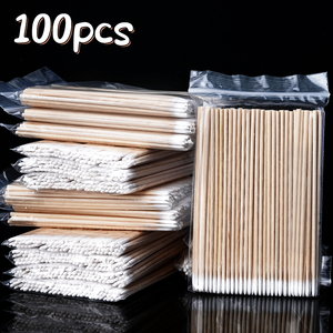 100 bâtonnets de coton avec manche en bois, petite tête pointue pour tatouage des sourcils, maquillage, <span class=keywords><strong>ongles</strong></span>, bâtonnets en bois de 10 cm - Product Image 3