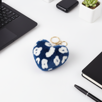 Porte-clés en peluche en forme de cœur imprimé léopard multicolore en fausse fourrure, cadeau promotionnel, porte-clés boule en forme de cœur