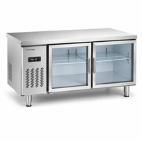 Réfrigérateur sous comptoir en acier inoxydable à double porte vitrée, refroidisseur de boissons, table de préparation sans givre pour salades et pizzas, A++ Énergie