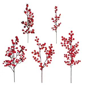 Christmas Berries red holly flower arrangement Artificial red berry picks for Festival Holiday and Home Decor