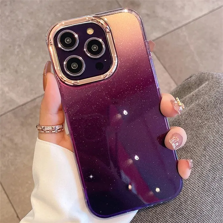 Coque de téléphone transparente scintillante de luxe pour iPhone 14 13 12 11 Pro Max Mini 14 Plus, dégradé violet, couverture souple en Silicone