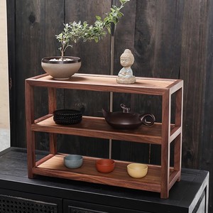 Étagère de rangement à deux niveaux en bois de noyer pour organiser le service à thé, accessoire pour la cérémonie du thé Kung Fu - Product Image 1