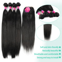Pack de 4 mèches de cheveux à tresser, extensions de tissage, closure, fibre Yaki lisse, fibre protéinée haute température, 22 pouces