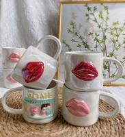 Tasse à café en céramique à lèvres colorées à la main avec design de galvanoplastie coloré Style nordique simple Lave-vaisselle Micro-ondes Vente en gros