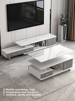 Ensemble de meuble TV télescopique en verre haut de gamme et table basse, nouveau modèle 2026 pour petits salons, mobilier de salon