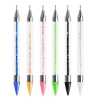 1 unidad de herramienta de uñas de doble cabezal: bolígrafo de cera para puntear de acrílico y metal, pincel para uñas, aplicador de cristales y pedrería, punzón de puntos DIY