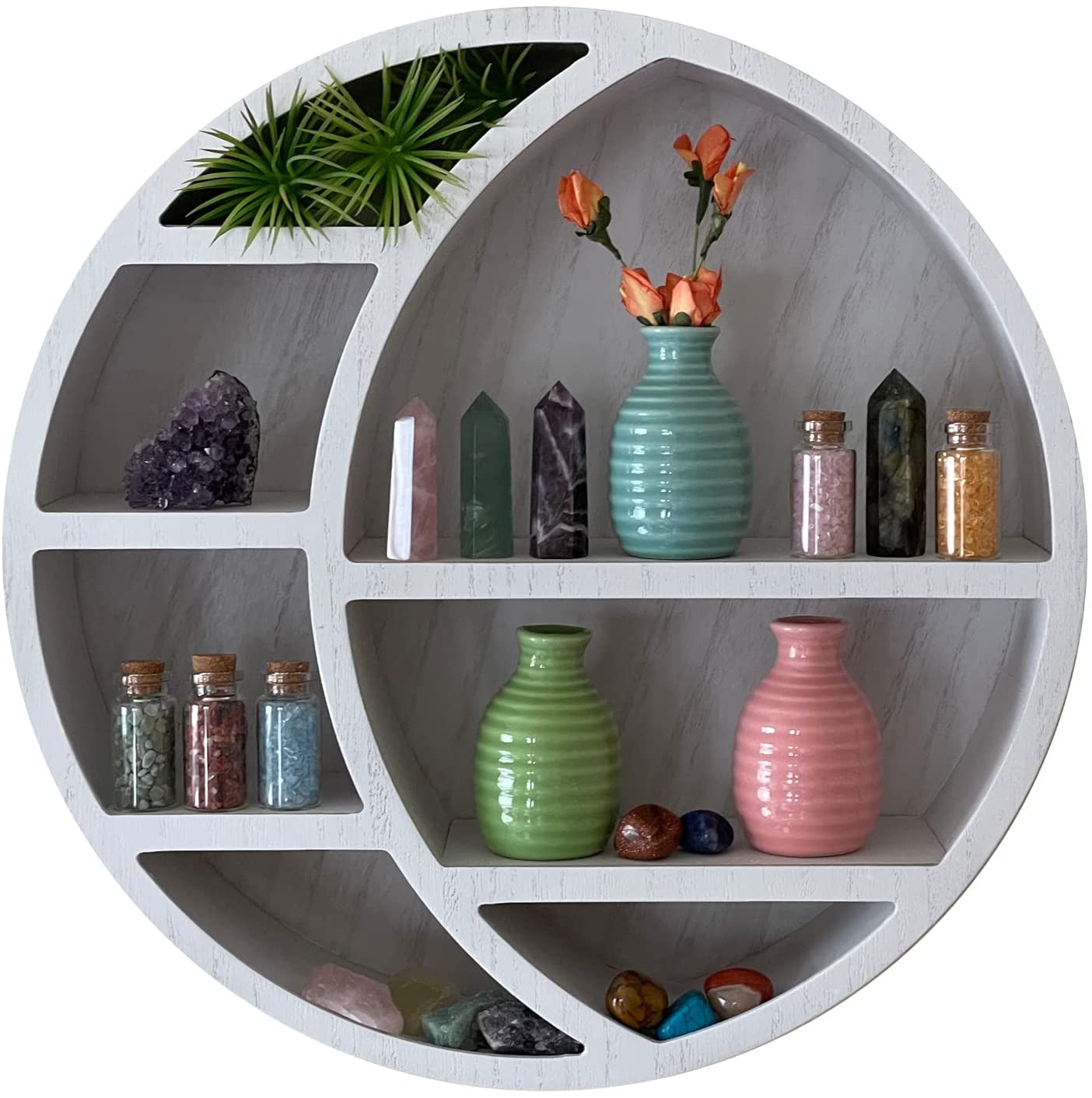 Настенный декор с полкой в виде белого Полумесяца Круглая настенная полка. Хрустальная декоративная полка для демонстрации, полка для эфирного масла, Knick Knack