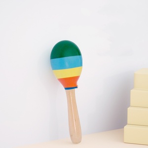Maracas en bois colorées pour enfants, instrument de percussion Orff, jouet musical rythmique, maracas à secouer, vente en gros - Product Image 3