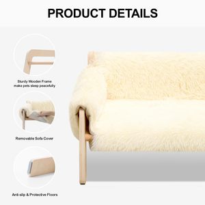 JQ Hölzernes Erhöhtes Katzenbett Haustier-Sofa mit Abnehmbarem Matratzenbezug für Wohnungskatzen - Product Image 2