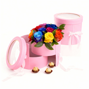 Gấp hộp giấy để đóng gói quà Tặng nắp và hộp giấy cơ sở cho bánh và hoa hộp giấy nhỏ hiện tại với cửa sổ trong suốt - Product Image 1