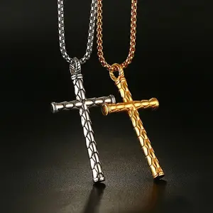 New Fashion Punk Pendant Jewelry Blank Non Tarnish Stainless Steel Cross Necklace For Men