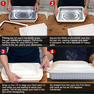 Pour Fancy Panz Inserts Charcuterie Foil Pan Carrier avec couvercle Party Potluck Food Carrier Foil Pan Holder Céramique - Product Image 5